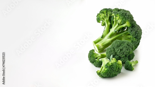 Fresh organic broccoli florets isolated on a white background with copy space, ideal for healthy eating and nutrition concepts