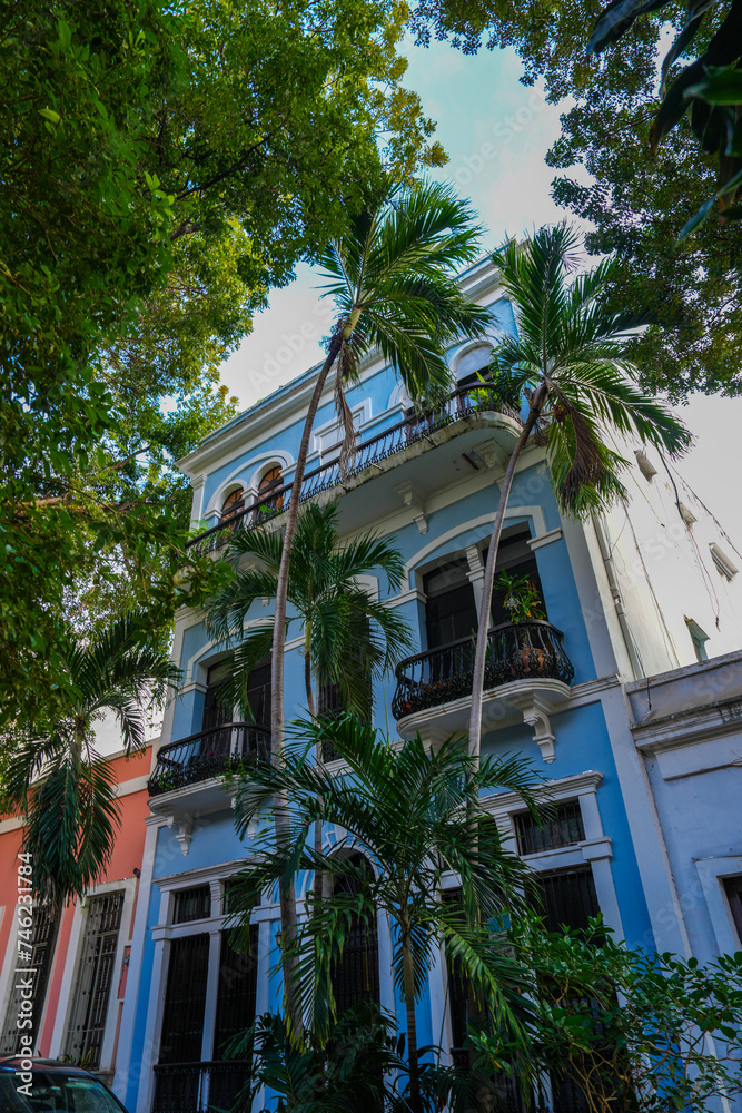 Blue colonial house in old San Juan Puerto Rico