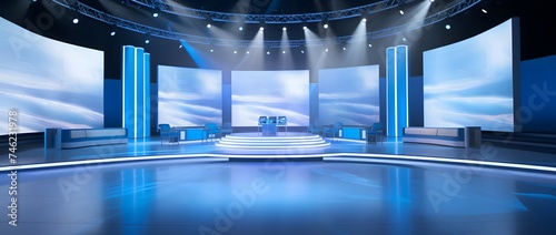 News studio backdrop for tv shows tv on wall3d virtual news studio background 3d illustration
