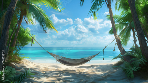 Hammock on the Beach  Hammock with palm tree  swinging and relaxing on a sand beach  