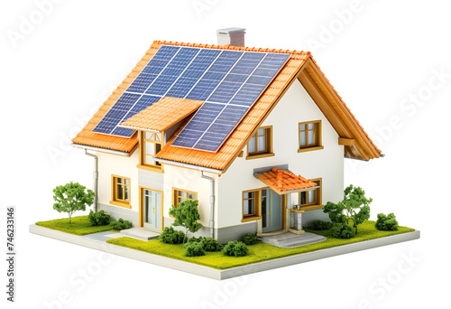 Home electricity, A rural house equipped with solar panels for clean electricity generation. © natara