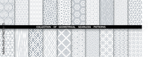 Geometric set of seamless gray and white patterns. Simple vector graphics.
