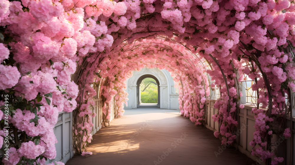 Fototapeta premium archways or tunnels formed by blooming flowers