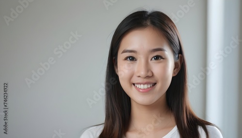  Portrait of a Cheerful Asian Japanese, Korean young woman, girl. close-up. smiling. at home, indoor.