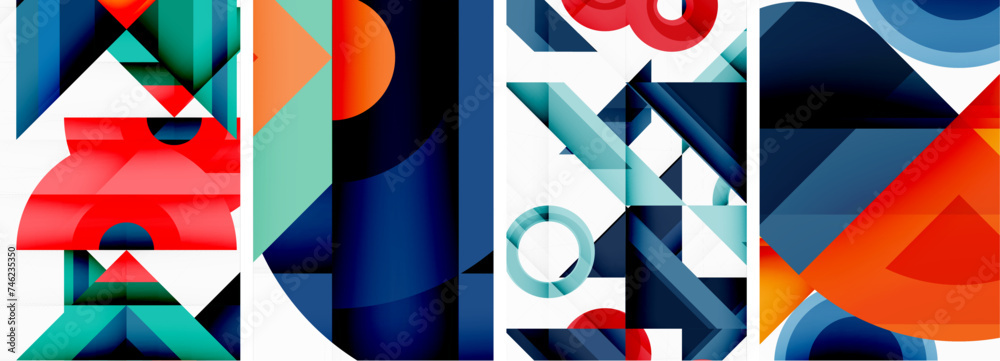 Bright colorful geometric abstract poster background set