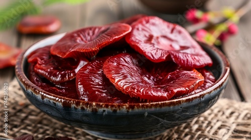 A bowl of Ling zhi mushroom. photo