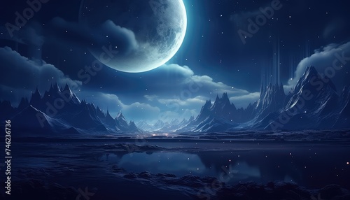 futuristic fantasy night landscape photo