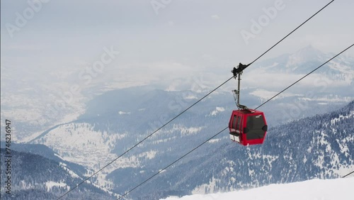 Cable Car Going Down The Mountain In Winter In Gulmarg, India. - tracking shot