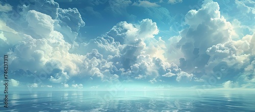 The image shows a vast expanse of water, the ocean, under a sky filled with clouds. The clouds appear to encircle the body of water, creating a dramatic and scenic view.