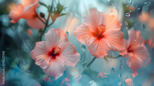 flowers with reflections in windows or glass surfaces