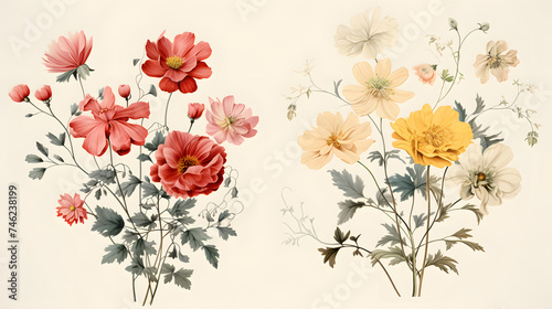 Merge vintage flower illustrations or photos with contemporary flower images