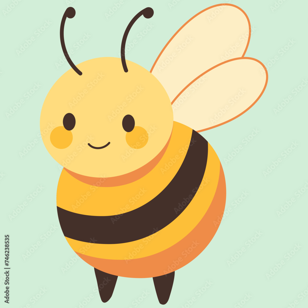 Obraz premium bee, illustration, cute, vector, cartoon, happy, honey, insect, sweet, yellow, isolated, design, nature, summer, animal, art, background, character, white, funny, fly, wing, set, bug, graphic, print, 