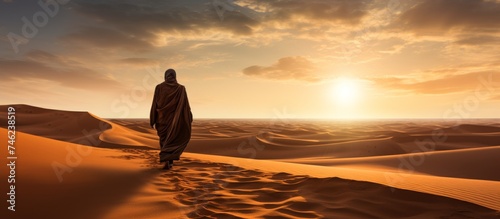 Wallpaper Mural Silhouette view of muslim man or arab man walking on desert sand Torontodigital.ca