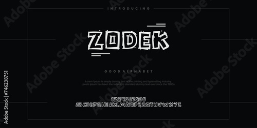 digital alphabet font. Minimal technology typography, Creative urban sport fashion futuristic vector illustration.