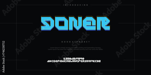 digital alphabet font. Minimal technology typography, Creative urban sport fashion futuristic vector illustration.