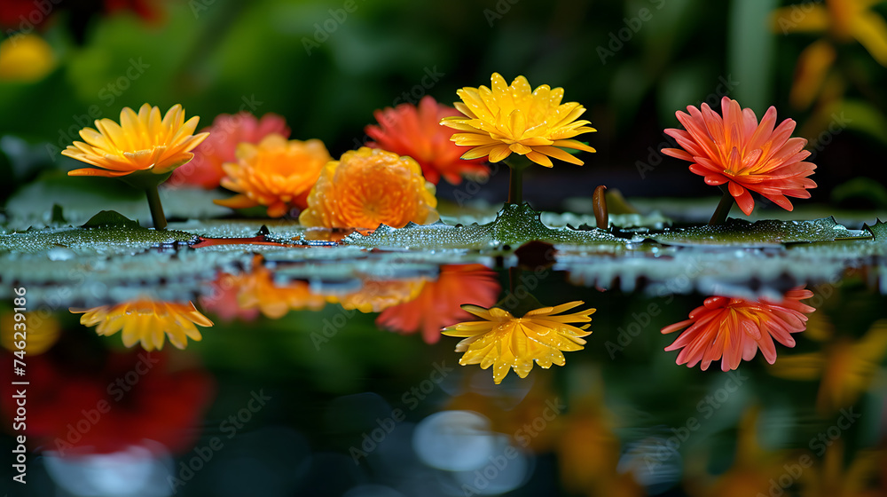 the composition to highlight both the flowers and their reflections the composition to highlight both the flowers and their reflections