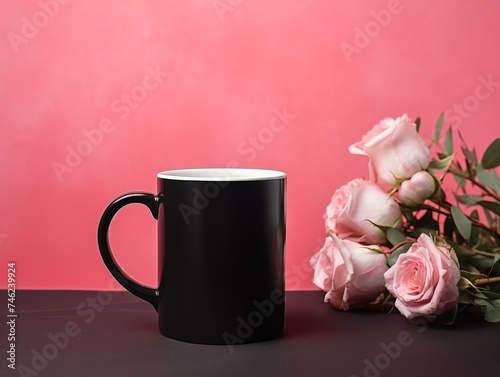 Black mug with rose