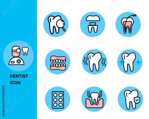 Dental icons set. Dentist, toothbrush, drill, mirror. Dental concept. Can be used for topics like dentistry, healthcare, medicine