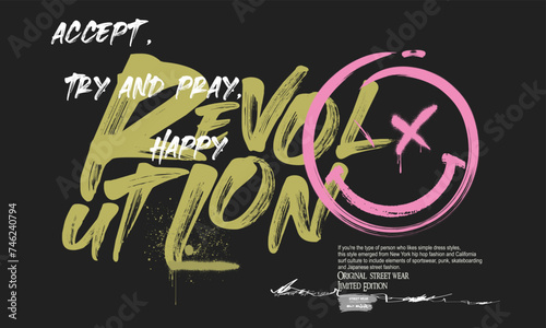 graffiti slogan print with neon spray, t shirt graphics print vector illustration design, vector grunge background, text splash t shirt print patten, Urban typography hipster street art for all design