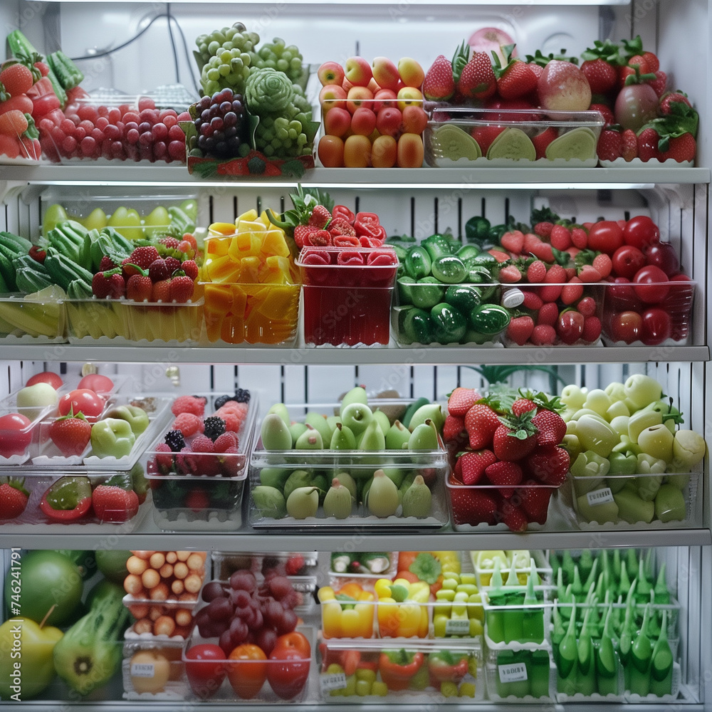 fresh fruits and vegetables in supermarket.