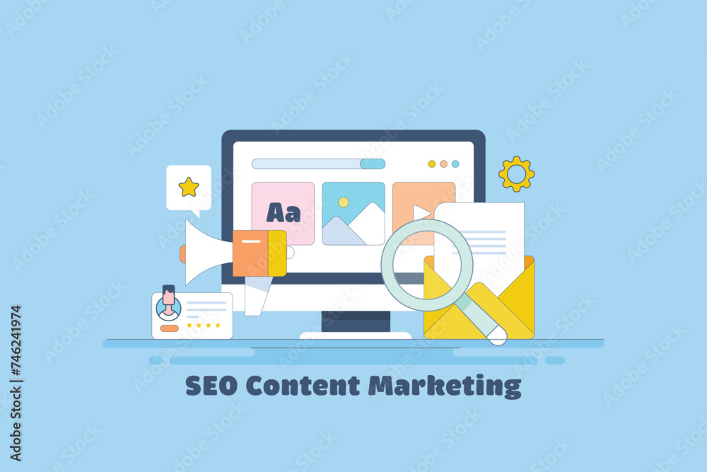 Website or blog page content optimized for higher search engine ranking, increase web visibility with different content formats, vector illustration concept. Website or blog page content optimized for higher search engine ranking, increase web visibility with different content formats, vector illustration concept.