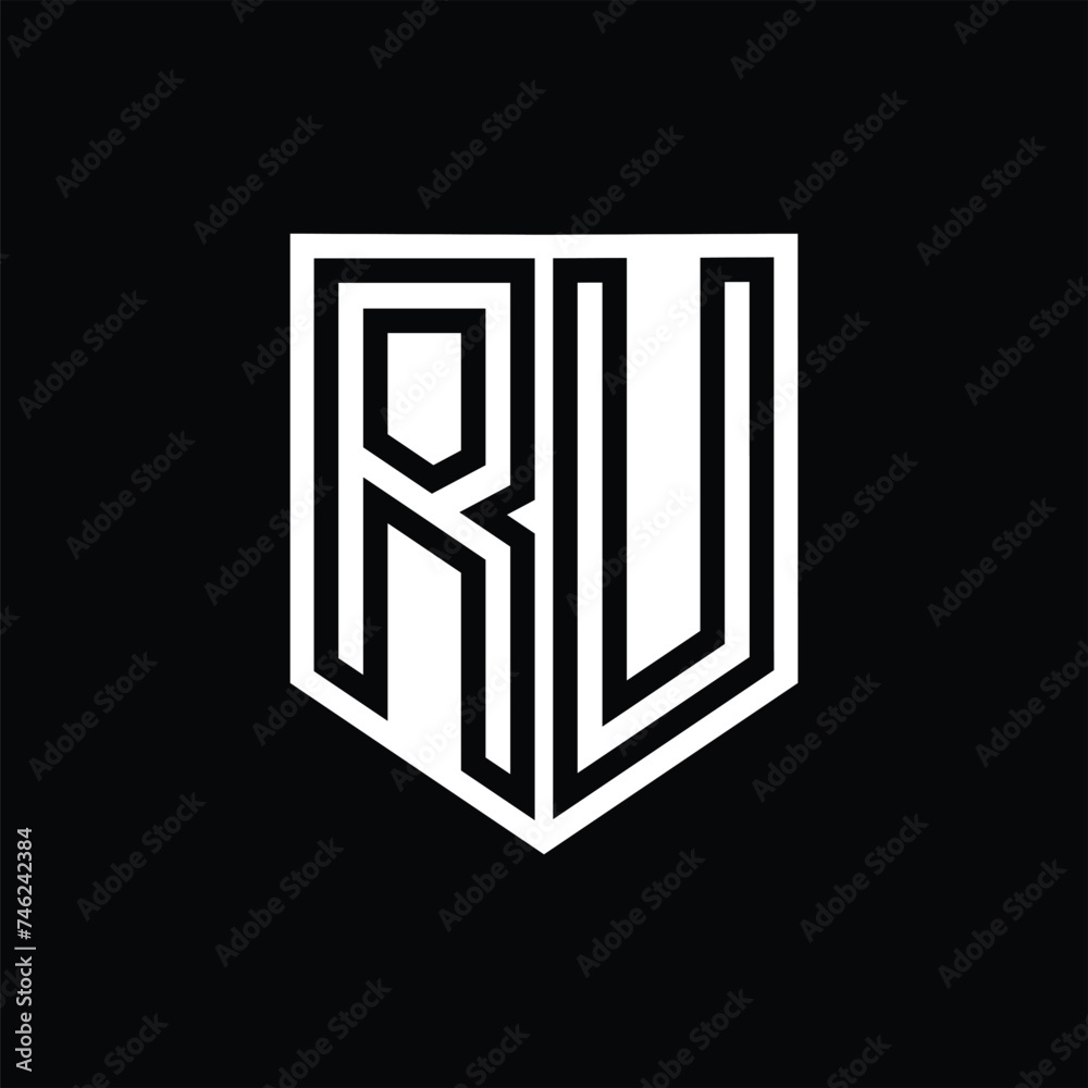 RU Letter Logo monogram shield geometric line inside shield design template RU Letter Logo monogram shield geometric line inside shield design template