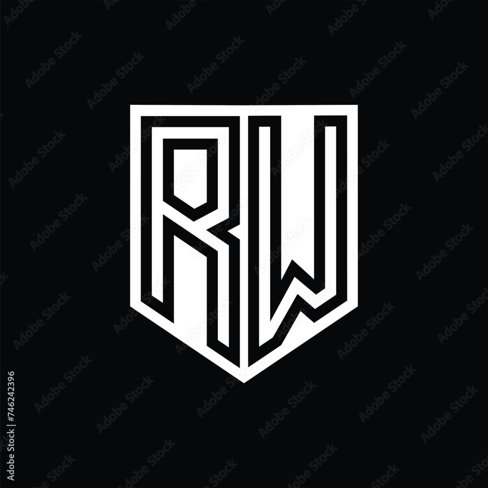 RW Letter Logo monogram shield geometric line inside shield design template RW Letter Logo monogram shield geometric line inside shield design template