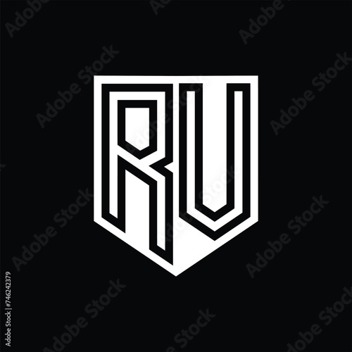 RV Letter Logo monogram shield geometric line inside shield design template