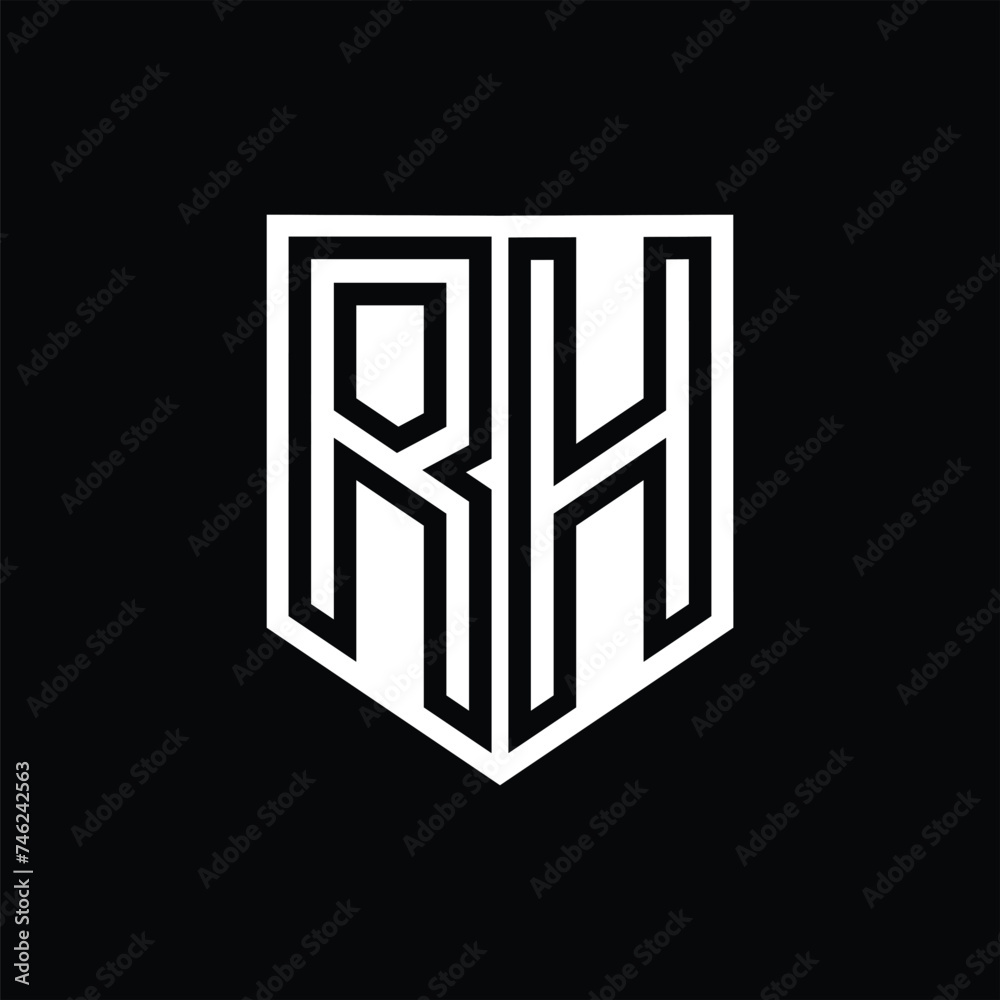RH Letter Logo monogram shield geometric line inside shield design template RH Letter Logo monogram shield geometric line inside shield design template