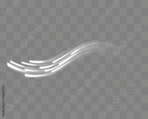 Glowing white speed lines. High speed. Abstract technology background concept. Motion speed and blur. Dynamic lines or rays. Light trail wave, fire path trace line.