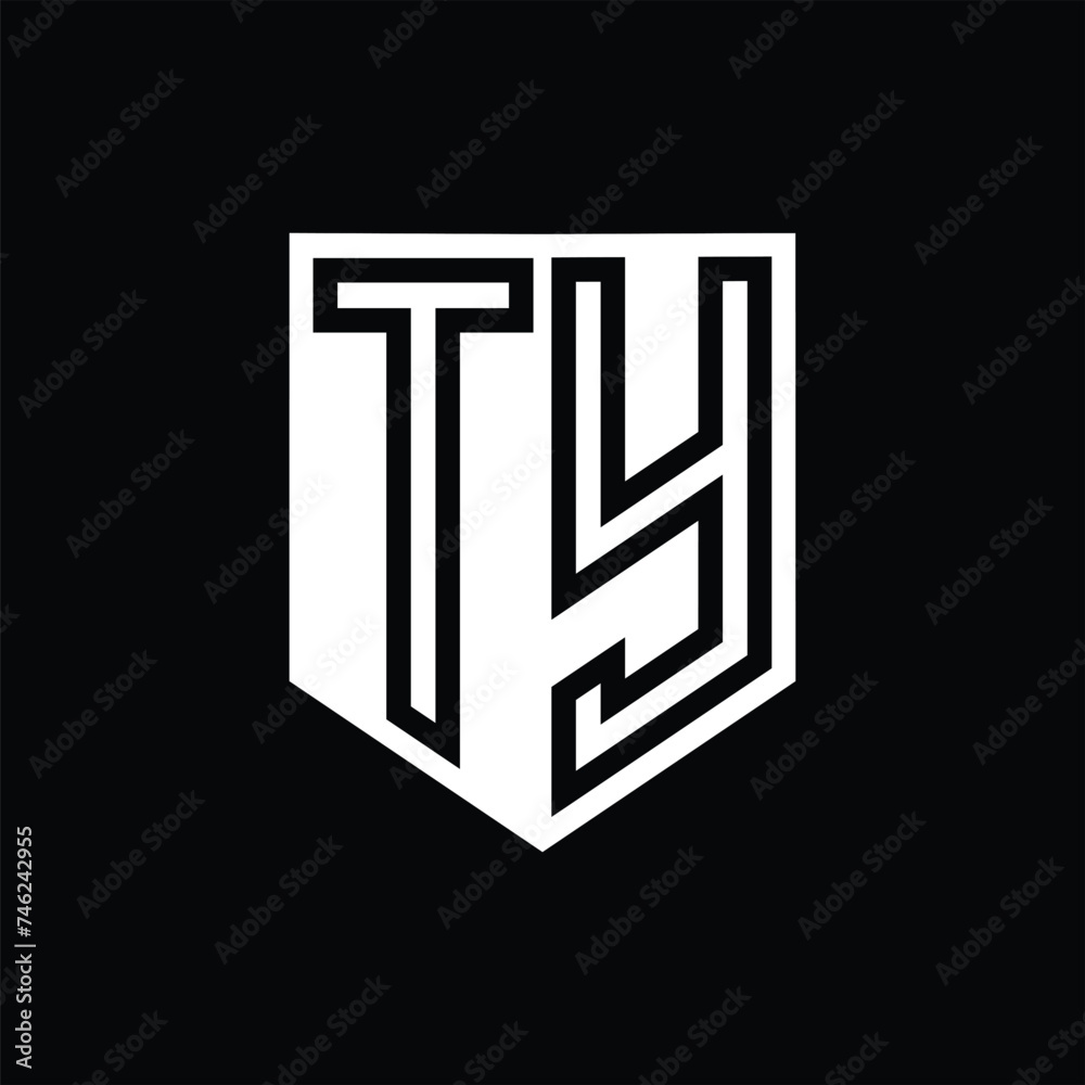 TY Letter Logo monogram shield geometric line inside shield design template