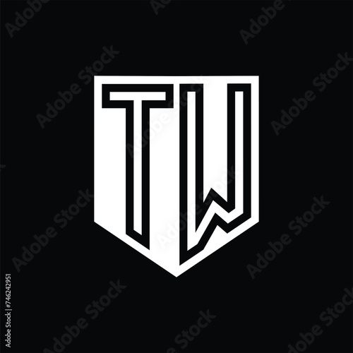 TW Letter Logo monogram shield geometric line inside shield design template