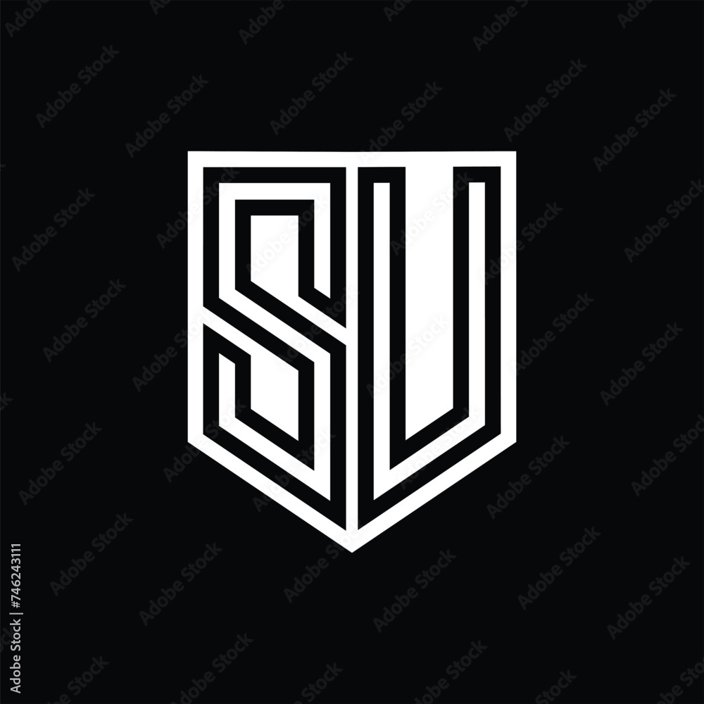SU Letter Logo monogram shield geometric line inside shield design template