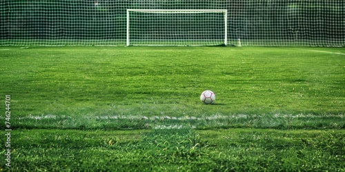 soccer ball on the grass with blur football pitch 