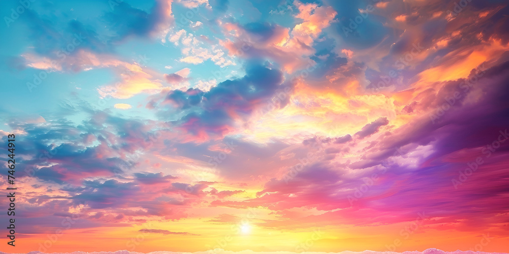 Silhouette Colorful cloudy sky at sunset, Vibrant Sunset Sky A Stunning Gradient Of Colors Background, Colorful cloudy sky at sunset. Gradient color. Sky texture, abstract nature background, 

