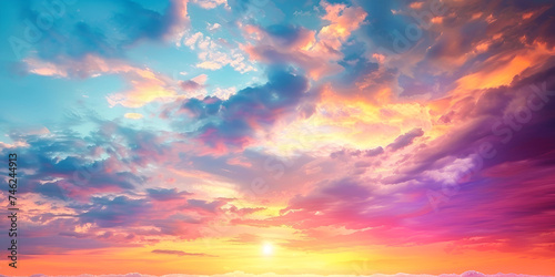 Silhouette Colorful cloudy sky at sunset, Vibrant Sunset Sky A Stunning Gradient Of Colors Background, Colorful cloudy sky at sunset. Gradient color. Sky texture, abstract nature background,
