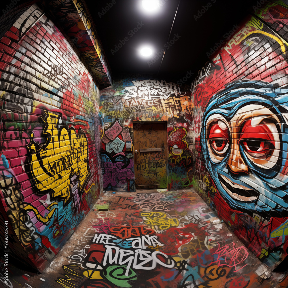 Fototapeta premium Fish eye graffiti wall
