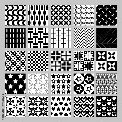 Geometry seamless pattern black and white simple bundle set pack monochromatic
