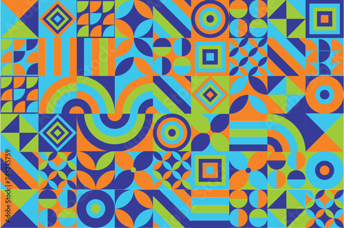 Colorful geometric minimal pattern artwork with simple shapes. Abstract pattern design for web banner, branding, business, wallpaper