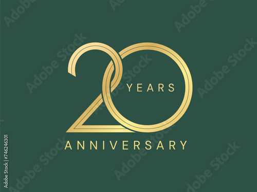 20th Anniversary with Overlapping Number luxury gold celebration logo vector design concept. Twenty years anniversary gold logo template for celebration event, company, greeting, invitation, business.