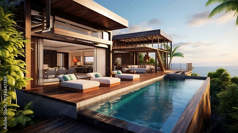 luxury beach house with sea view swimming pool and terrace at vacation