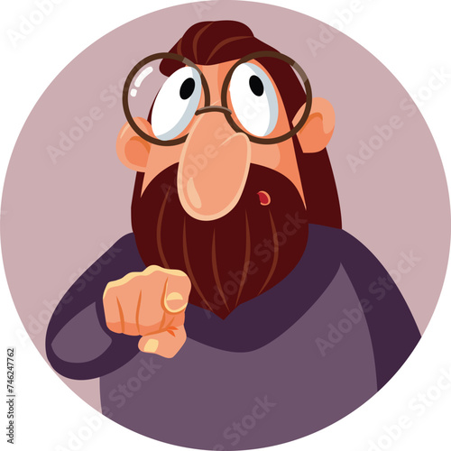 Man Pointing his Index Finger at You Blaming Vector Character. Mature guy making a point explaining and miking accusations 
