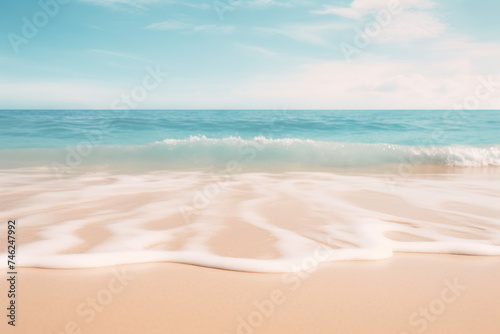 Gentle Sea Waves Washing Over Soft Sandy Beach. Tranquility and Relaxation Seaside Concept