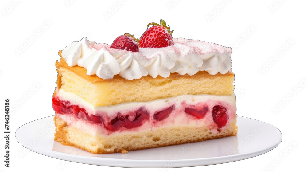 A slice of layered sponge fresh soft cake with whipped cream png A slice of layered sponge fresh soft cake with whipped cream png