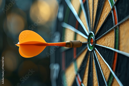 Dart Hitting the Center of the Target, Symbolizing Successful Business Targeting and Customer Online Marketing Consultation