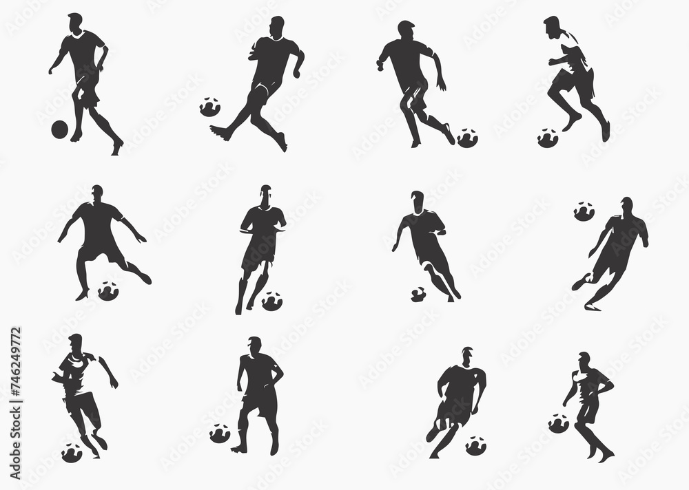 Soccer Players Silhouettes. Isolated Vector
