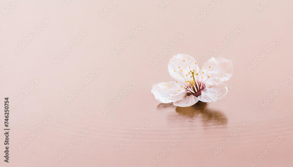 A cherry blossom flower on water, pink background