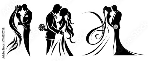 Stylized silhouette illustrations of bride and groom embracing, symbolizing marriage and unity