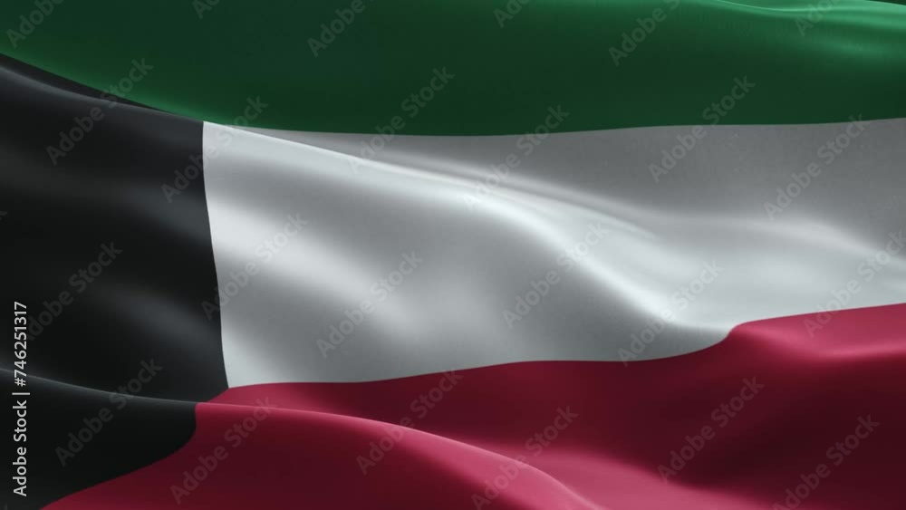 close of the waving national flag of Kuwait 
