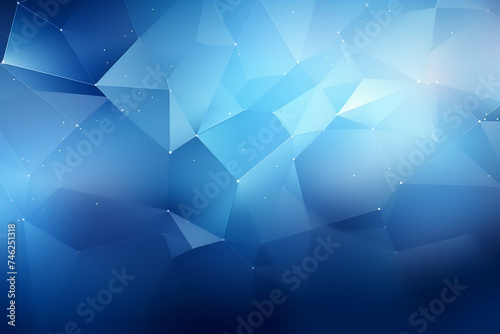 Elegant Sapphire Blue Polygonal Mosaic Background with Glowing Light Effects. Geometric Design Concept